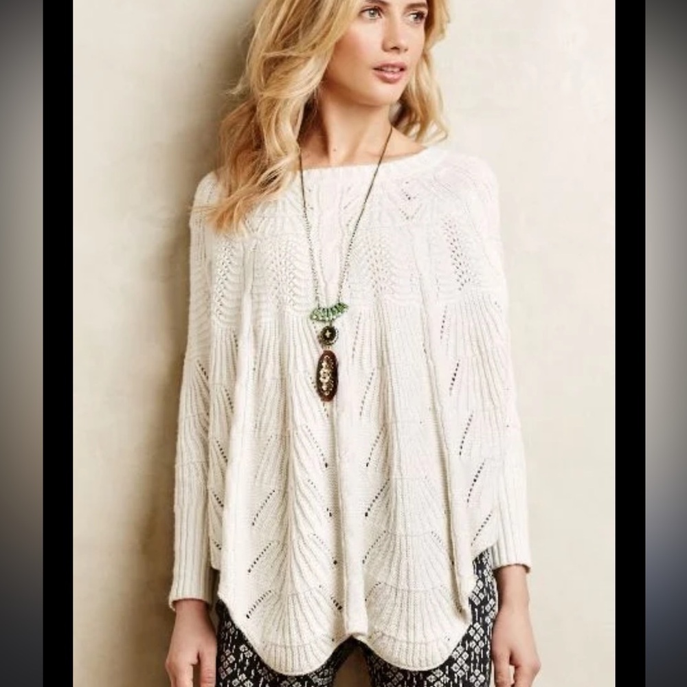 Anthropologie Angel of the North White Knit Poncho Sweater